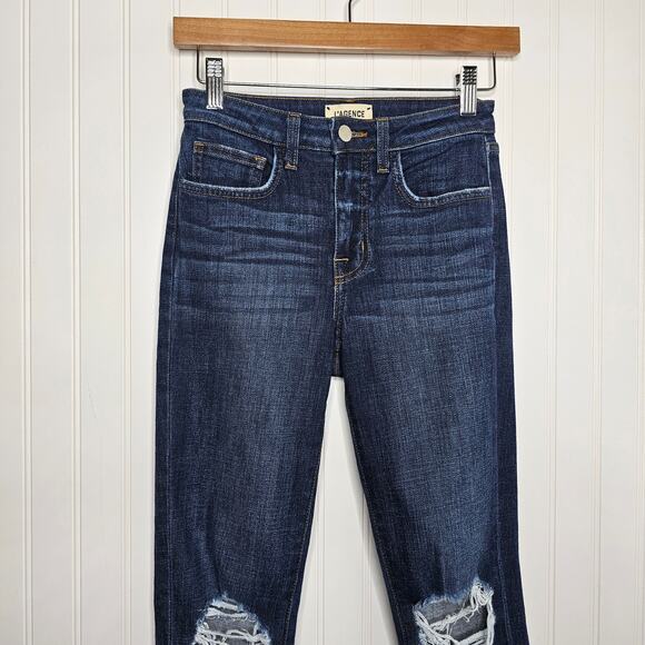 L'AGENCE Highline Distressed Skinny Jeans Size 23 High Rise Stretch Raw Hem Boho - Picture 3 of 11